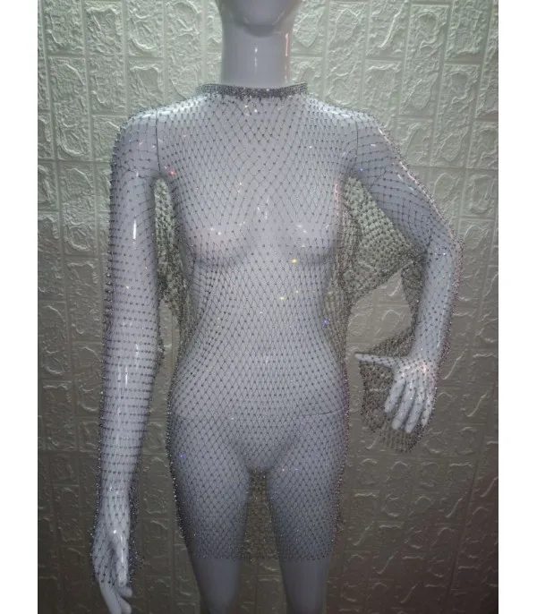 Abito manica lunga rete strass