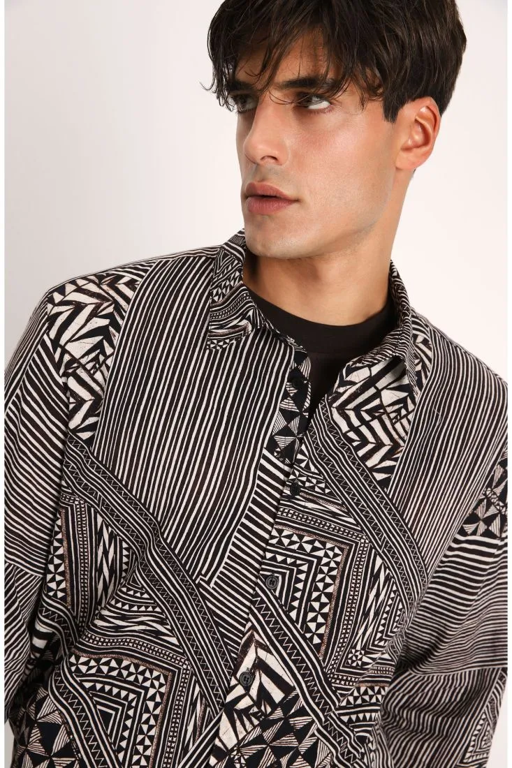 Camicia classica in cotone fantasia geometrica