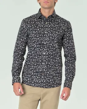 Camicia nera in cotone stretch a fantasia floreale