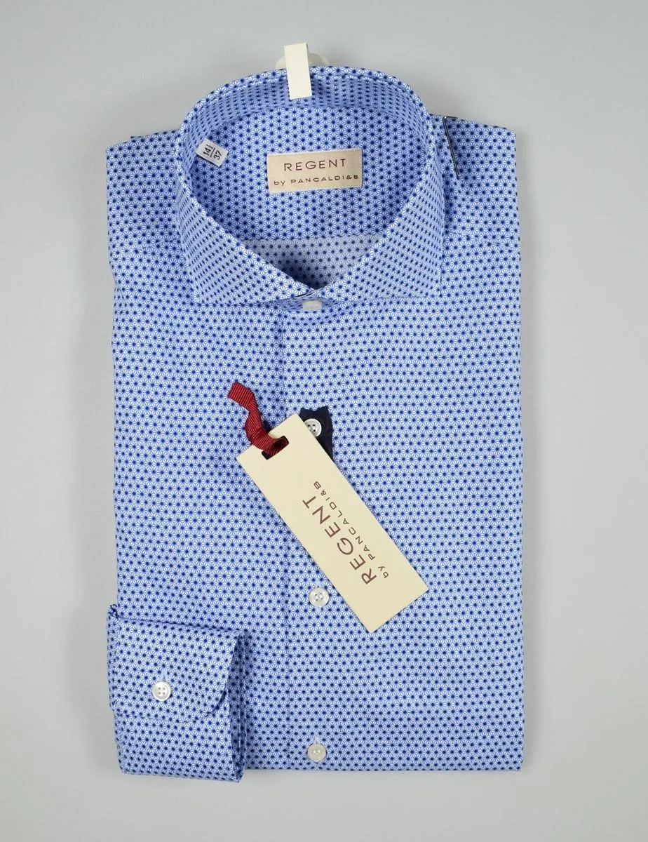 Camicia pancaldi slim fit stampa azzurra collo francese
