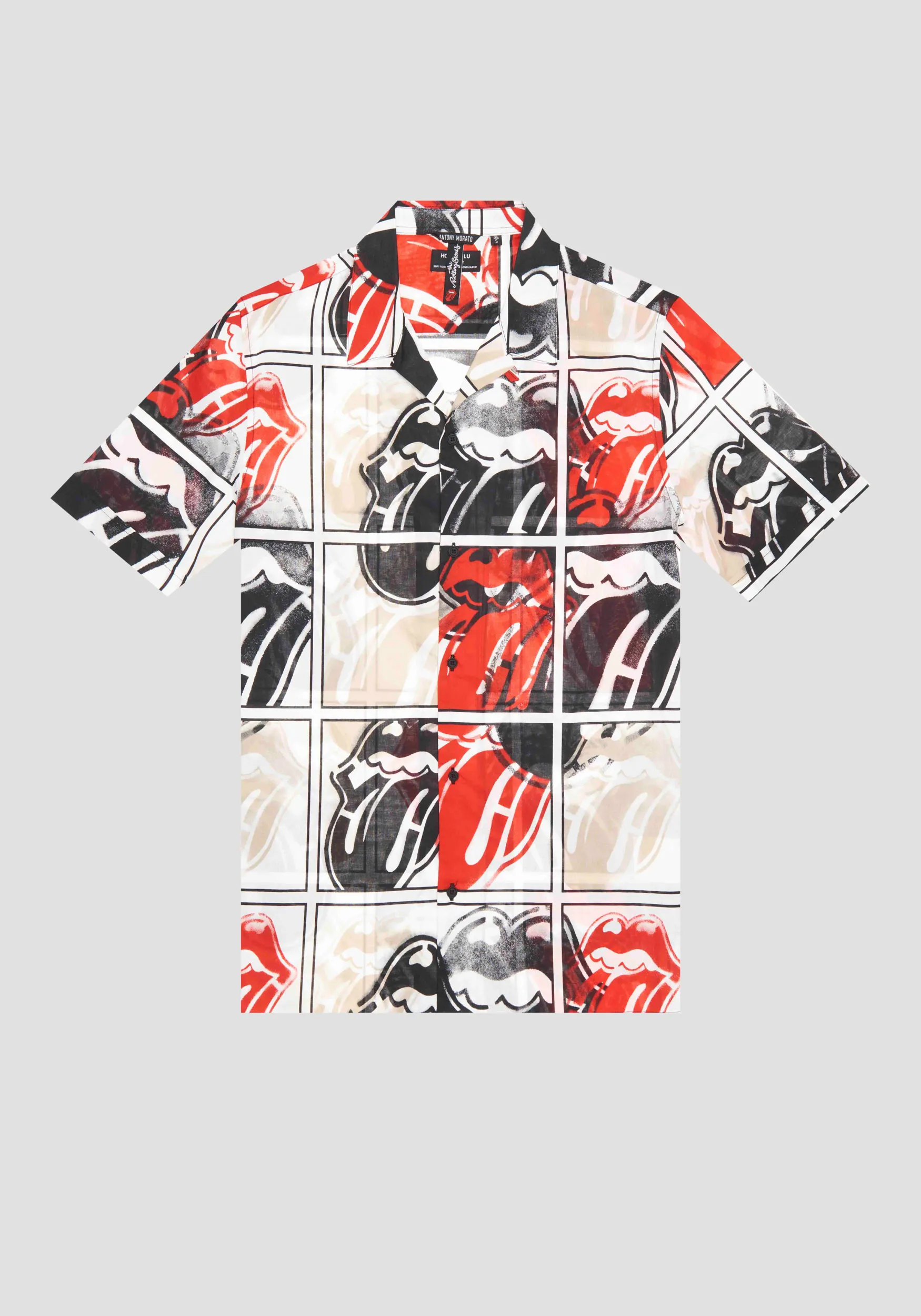 CAMICIA REGULAR STRAIGHT FIT “HONOLULU” IN COTONE MISTO VISCOSA CON STAMPA ROLLING STONES