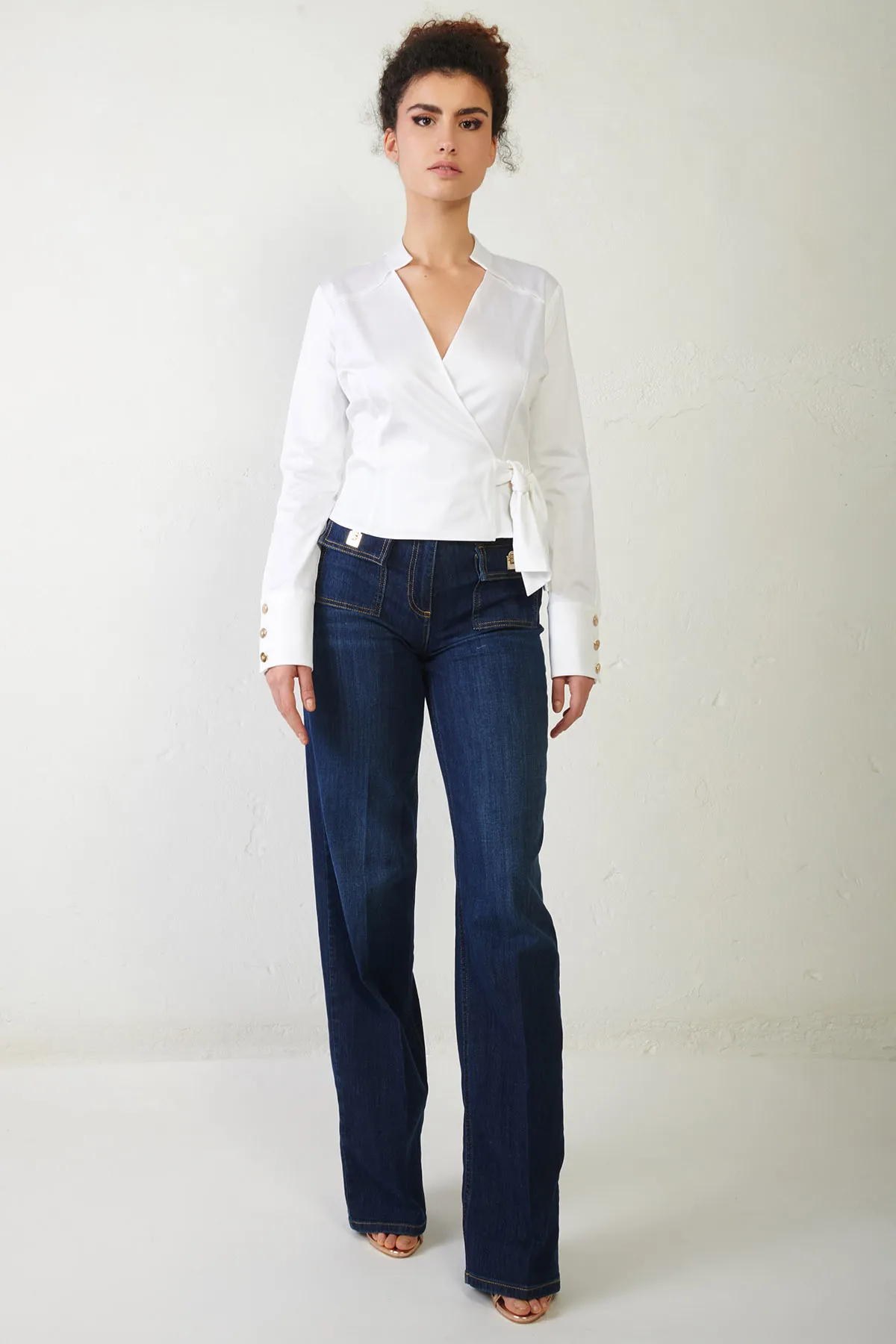 ELISABETTA FRANCHI Pantalone in denim a palazzo