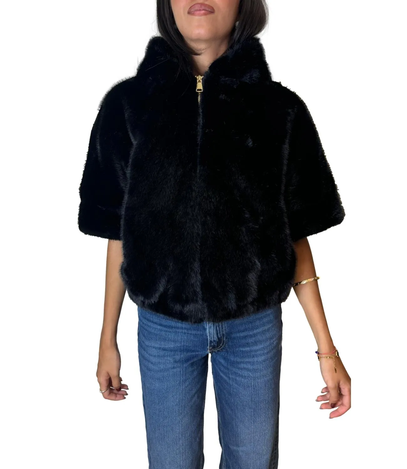 GLAMOUR Glamour Giubbino Pellicia Nero Donna