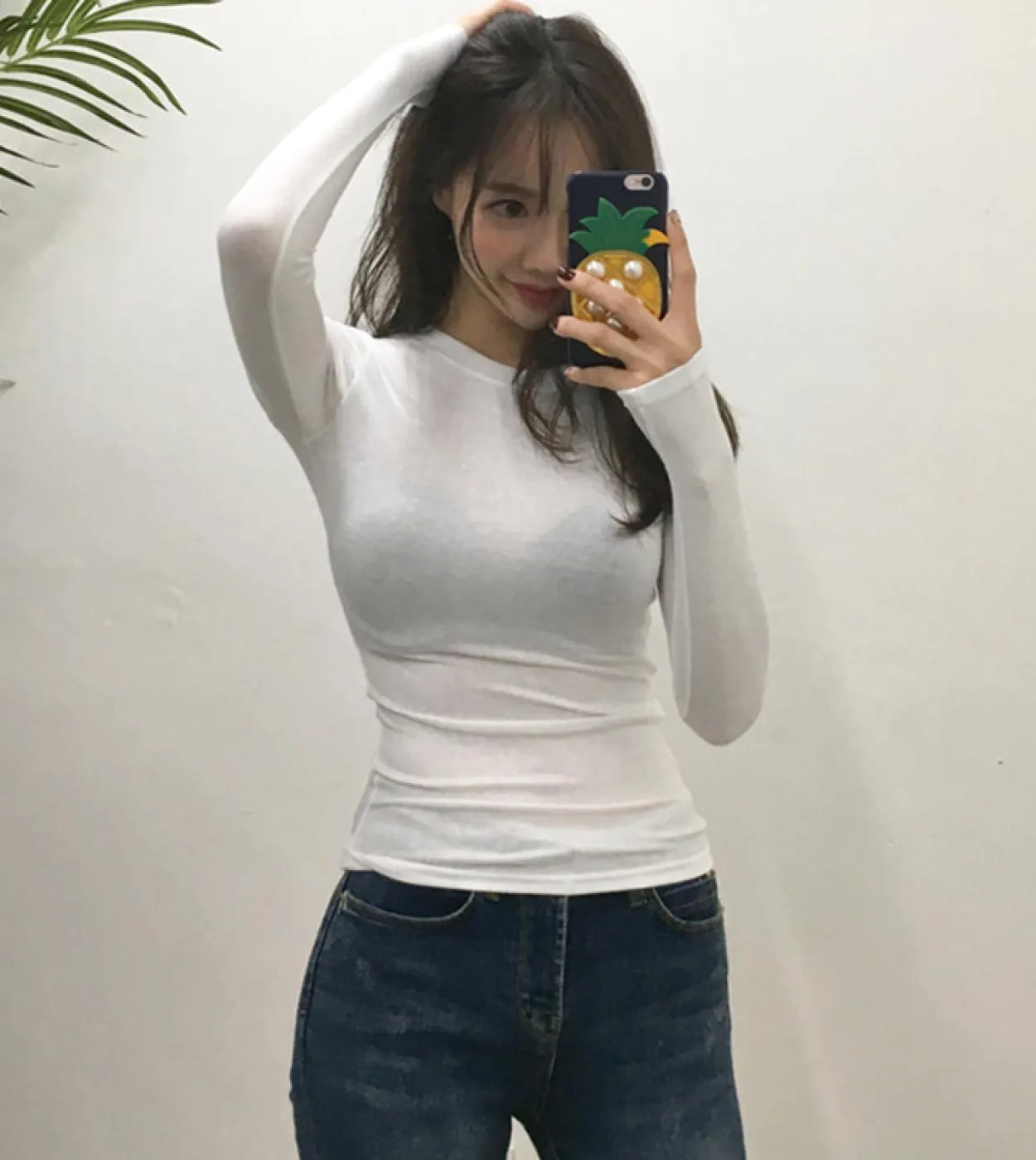 Magliette solide casuali bianche stile Magliette sottili Magliette estive a maniche lunghe in cotone Magliette Top Tee Shirt Fem