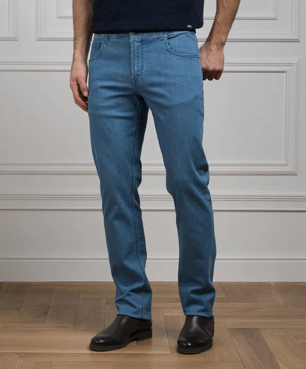 Stefano Ricci Jeans blu con patch logo in pelle MFT41S3080T145BL