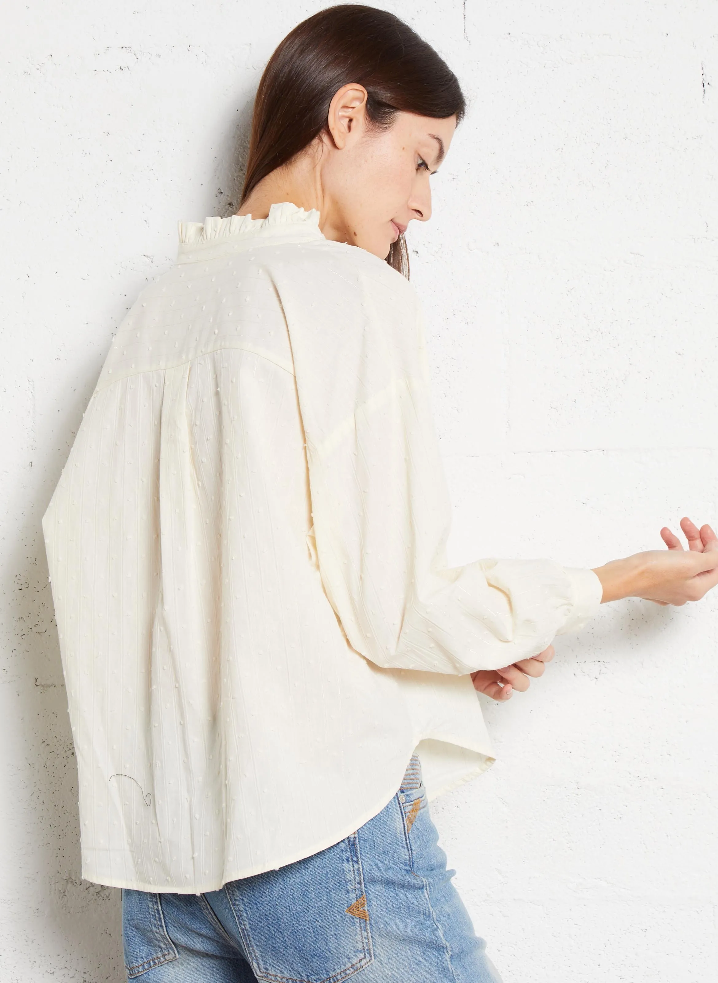  THE KORNER   Camicia ampia a collo alto in misto cotone | Bianco